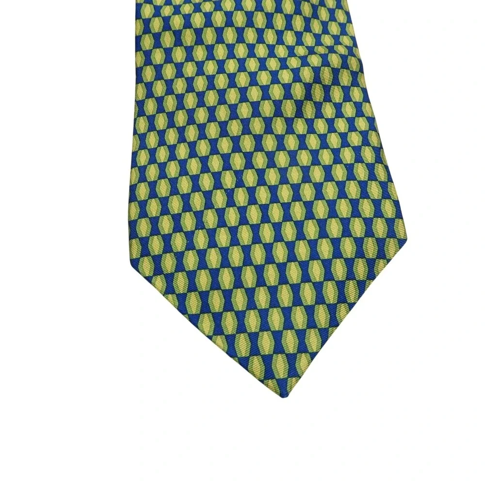 Brooks Brothers 346 Tie Mens One Size Blue Green Geometric Silk Made In USA